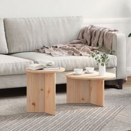 Berkfield Home Coffee Table Set 2 pcs Natural Solid pine wood in Brown - thumbnail 1