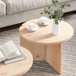 Berkfield Home Coffee Table Set 2 pcs Natural Solid pine wood in Brown - thumbnail 4