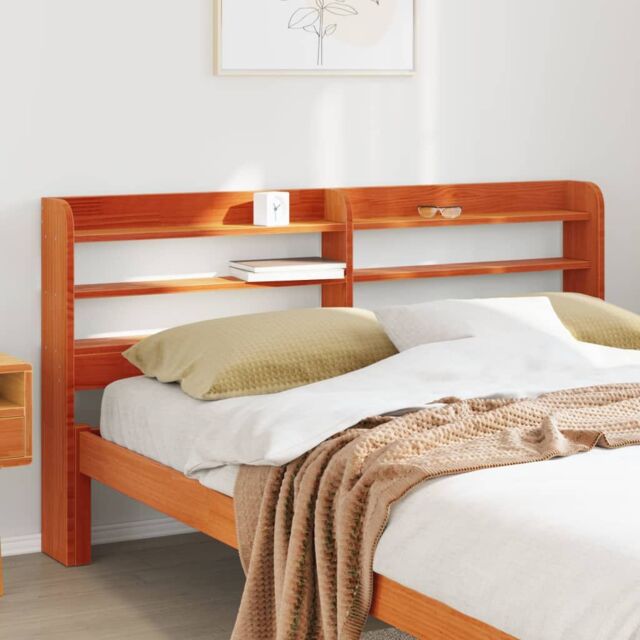 Berkfield Home Headboard with Shelves Wax Brown 160 cm Solid Wood Pine - image 1