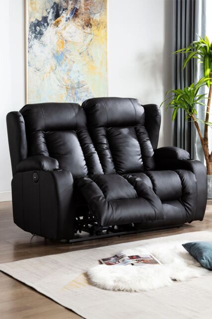 More4Homes Caesar 2 Seater Electric High Back Bonded Leather Recliner Sofa in Black - image 1