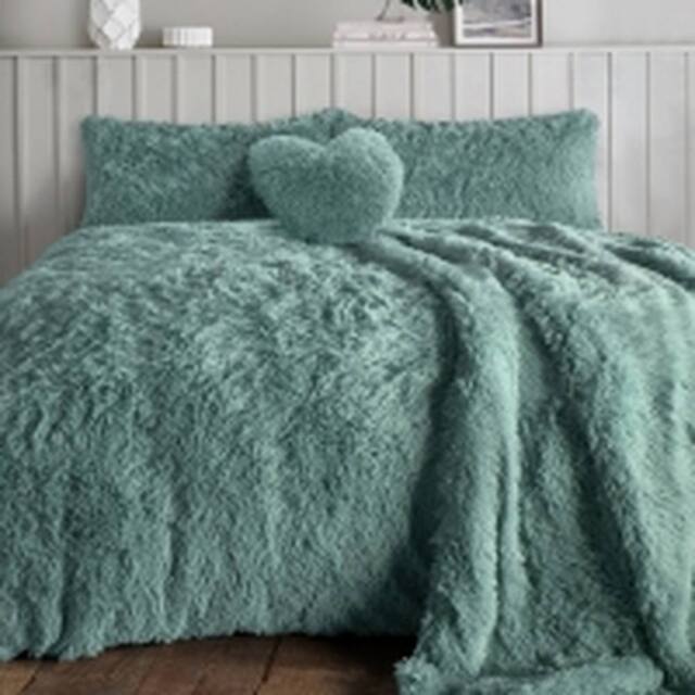 Homes-Linen Alaska Long Fur Teddy Fleece Duvet Cover Set Soft Warm Cosy Bedding in White - Size: 30 cm x 30 cm - image 1