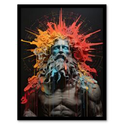 Artery8 Wall Art Print Zeus God of Thunder Greek Mythology Conceptual Artwork Framed Art in Orange - Size: A4 - thumbnail 1