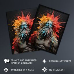 Artery8 Wall Art Print Zeus God of Thunder Greek Mythology Conceptual Artwork Framed Art in Orange - Size: A4 - thumbnail 2