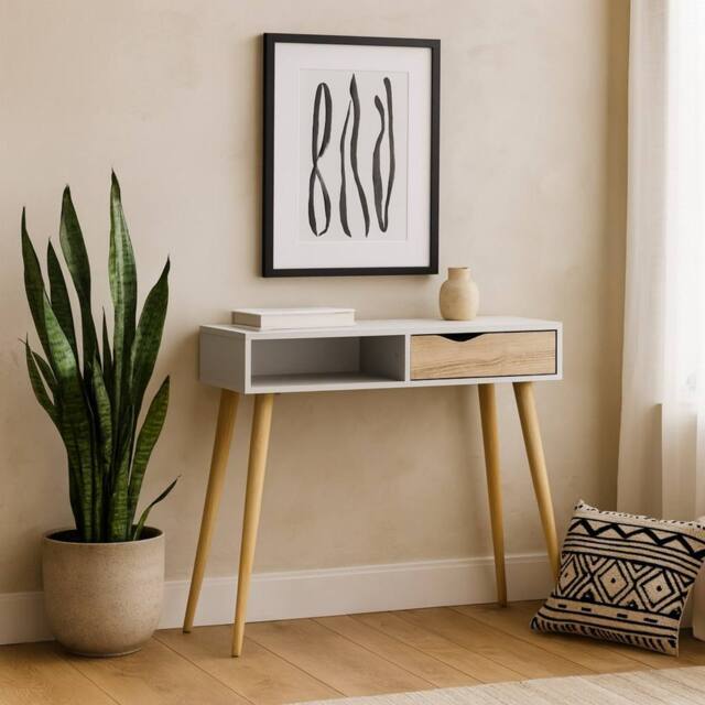 Wyld Haus Sapporo Console Table White & Natural Oak 1 Drawer 1 Shelf - image 1