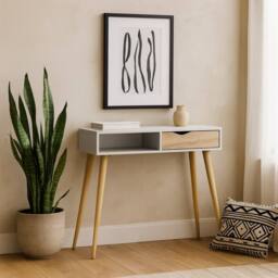 Wyld Haus Sapporo Console Table White & Natural Oak 1 Drawer 1 Shelf - thumbnail 1