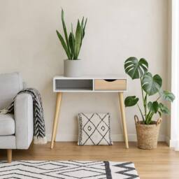 Wyld Haus Sapporo Console Table White & Natural Oak 1 Drawer 1 Shelf - thumbnail 2