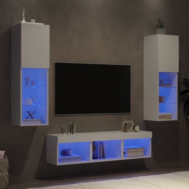 Berkfield Home 5 Piece TV Wall Units with LED White Engineered Wood - image 1
