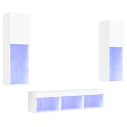 Berkfield Home 5 Piece TV Wall Units with LED White Engineered Wood - thumbnail 2