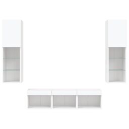 Berkfield Home 5 Piece TV Wall Units with LED White Engineered Wood - thumbnail 7
