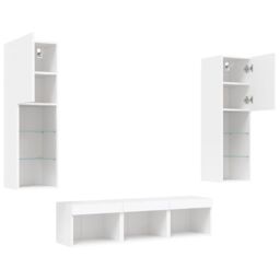 Berkfield Home 5 Piece TV Wall Units with LED White Engineered Wood - thumbnail 6