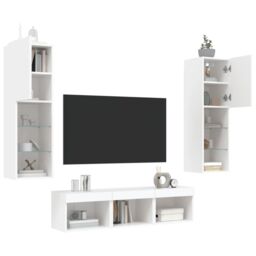 Berkfield Home 5 Piece TV Wall Units with LED White Engineered Wood - thumbnail 4