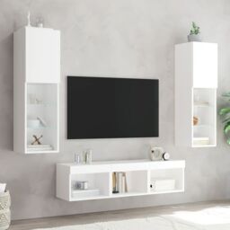 Berkfield Home 5 Piece TV Wall Units with LED White Engineered Wood - thumbnail 3