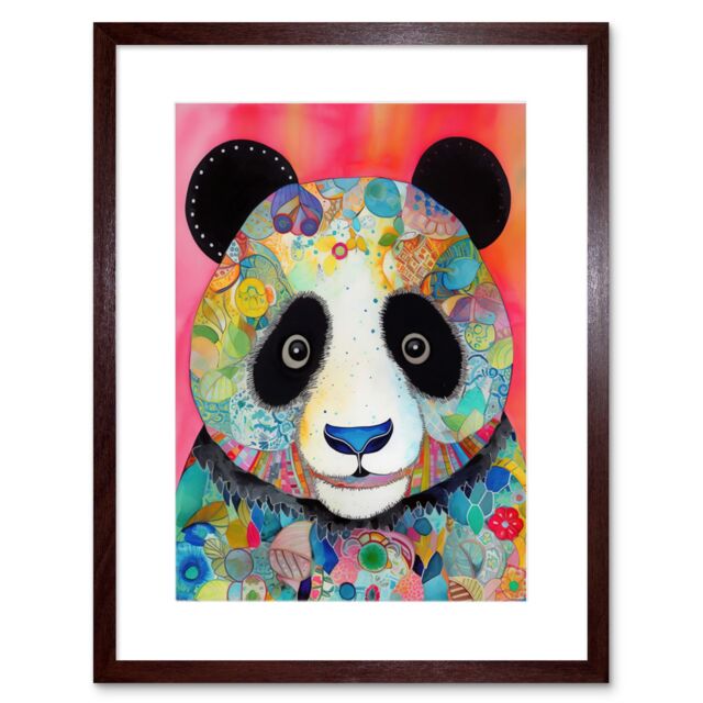 "Artery8 Wall Art Print Panda Spirit Animal Portrait Folk Art Watercolour Painting Artwork Framed 9X7 Inch in Brown - Size: W7"" x H9""" - image 1