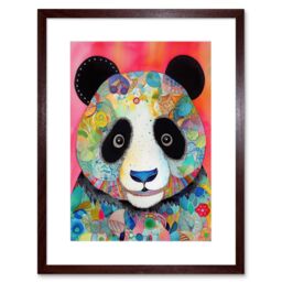 "Artery8 Wall Art Print Panda Spirit Animal Portrait Folk Art Watercolour Painting Artwork Framed 9X7 Inch in Brown - Size: W7"" x H9""" - thumbnail 1