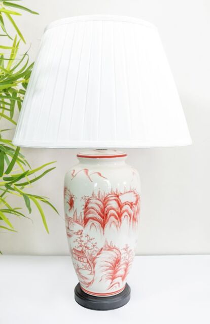 Downton Interiors Red Oriental Ceramic Table Lamp with Pleated Shade - Size: Large - image 1