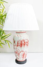 Downton Interiors Red Oriental Ceramic Table Lamp with Pleated Shade - Size: Large - thumbnail 7
