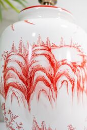 Downton Interiors Red Oriental Ceramic Table Lamp with Pleated Shade - Size: Large - thumbnail 4