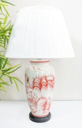 Downton Interiors Red Oriental Ceramic Table Lamp with Pleated Shade - Size: Large