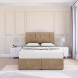 Sloomy Highbury Naples Fabric Ottoman Bed End Opening With Sprung Memory Mattress & 26 Inch strut Headboard in Light Brown - Size: Small Double - thumbnail 2
