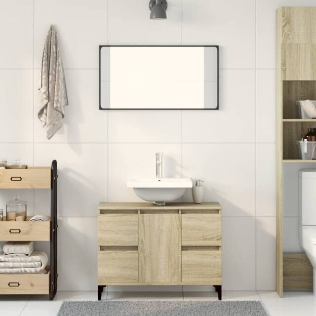 Berkfield Home Sink Cabinet Sonoma Oak 80x33x60 cm Engineered Wood in Light Oak - Size: 80 x 33 x 60 cm - image 1