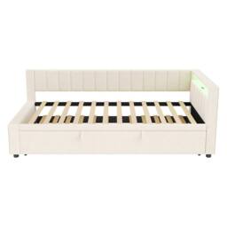 STILVORA 3ft Single Daybed with Trundle Beige Velvet - thumbnail 7