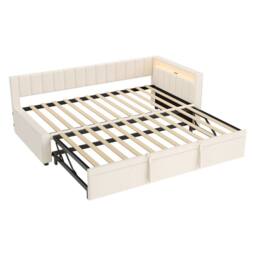 STILVORA 3ft Single Daybed with Trundle Beige Velvet - thumbnail 8