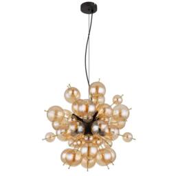 Netlighting Udo Globe Pendant Matt Black Balls Amber Glass Shade 6x E14 - thumbnail 2