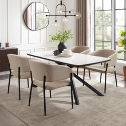 Spinningfield Atherton Rectangular 6 Seater Marble Effect Dining Room Table in White - thumbnail 1