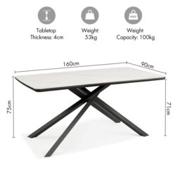 Spinningfield Atherton Rectangular 6 Seater Marble Effect Dining Room Table in White - thumbnail 8