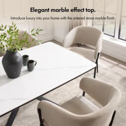 Spinningfield Atherton Rectangular 6 Seater Marble Effect Dining Room Table in White - thumbnail 4