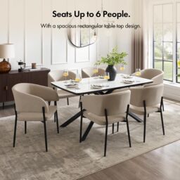 Spinningfield Atherton Rectangular 6 Seater Marble Effect Dining Room Table in White - thumbnail 3