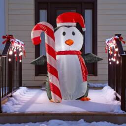 Garden Greatness 4ft Self Inflatable Candy Cane Penguin in White - Size: 1 Pack - thumbnail 1