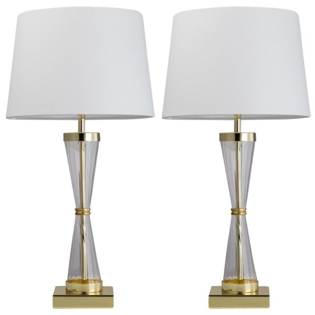 First Choice Lighting Set of 2 Gold Touch Lamps with White Cotton Shades - image 1