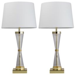 First Choice Lighting Set of 2 Gold Touch Lamps with White Cotton Shades