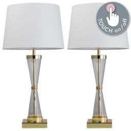 First Choice Lighting Set of 2 Gold Touch Lamps with White Cotton Shades - thumbnail 2