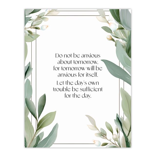 "Artery8 Wall Art Print Matthew 6:34 Live in the Moment Jesus Bible Quote Green Poster - Size: W24"" x H32""" - image 1