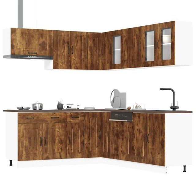 Berkfield Home 11 Piece Kitchen Cabinet Set Kalmar Smoked Oak Engineered Wood in Brown - image 1