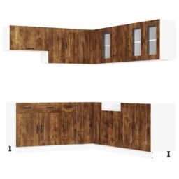 Berkfield Home 11 Piece Kitchen Cabinet Set Kalmar Smoked Oak Engineered Wood in Brown - thumbnail 2