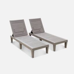 sweeek Pair Of Plastic Sun Loungers With Textured Wood Effect in Grey - thumbnail 2