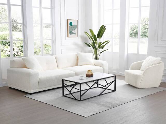 Vente-unique Ceramic & Metal Coffee Table - White & Black Marble Effect - image 1