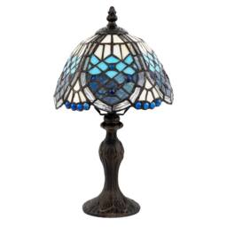 Happy Homewares Handmade Beaded Coloured Stained Glass Tiffany Table Lamp in Blue - Size: 8 inches - thumbnail 1