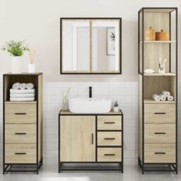 Berkfield Home 4¬†Piece Bathroom Furniture Set¬†Sonoma Oak Engineered Wood in Brown - thumbnail 4