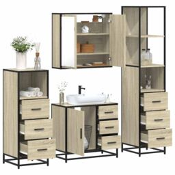 Berkfield Home 4¬†Piece Bathroom Furniture Set¬†Sonoma Oak Engineered Wood in Brown - thumbnail 1