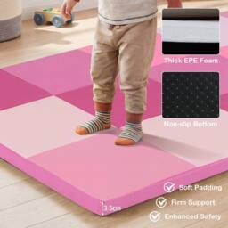 Gymax Set of 2 Patchwork Activity Mat Folding Play Mat Large Crawl Floor Mat in Pink - thumbnail 6