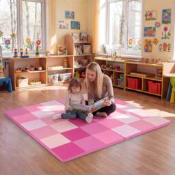 Gymax Set of 2 Patchwork Activity Mat Folding Play Mat Large Crawl Floor Mat in Pink - thumbnail 5