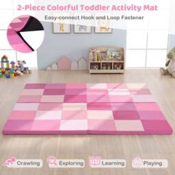 Gymax Set of 2 Patchwork Activity Mat Folding Play Mat Large Crawl Floor Mat in Pink - thumbnail 8