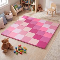 Gymax Set of 2 Patchwork Activity Mat Folding Play Mat Large Crawl Floor Mat in Pink - thumbnail 3