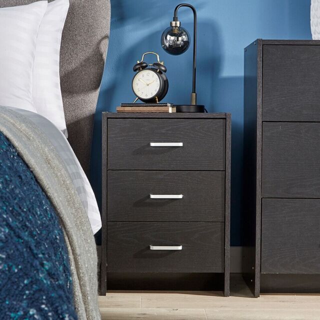 Home Source Stratford Chest of 3 Drawers Bedside Bedroom Storage Organiser in Black - image 1