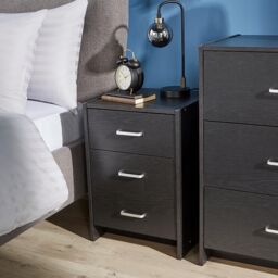 Home Source Stratford Chest of 3 Drawers Bedside Bedroom Storage Organiser in Black - thumbnail 4