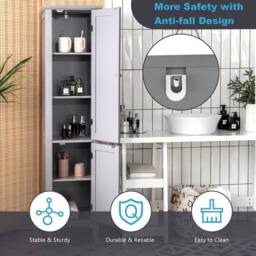KORVIXA 5-Tier Bathroom High Cabinet Tall Narrow Storage in Grey - thumbnail 4